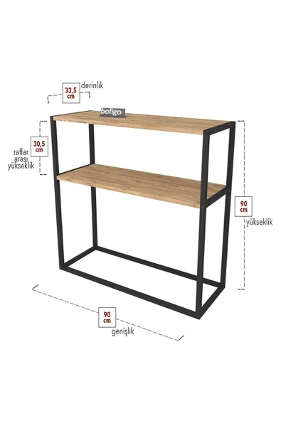 Bofigo Metal Ayaklı Dresuar Dekoratif Raflı Dresuar Konsol Metal Dresuar Çam - Resim 5