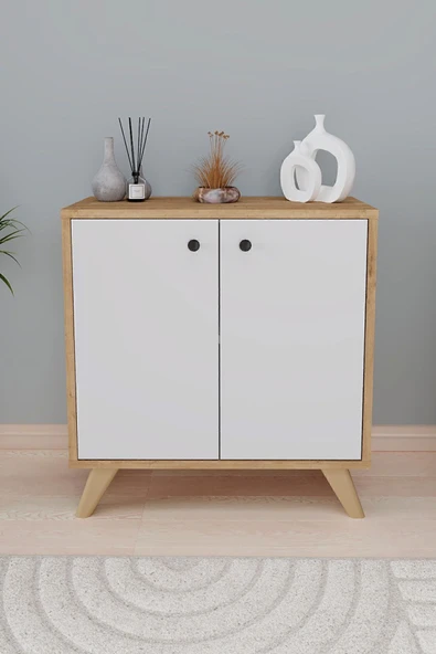 Bofigo Dekoratif Kitaplık 2 Kapaklı 2 Bölmeli Kitaplık Smyrna Safir Meşe Beyaz - Resim 3