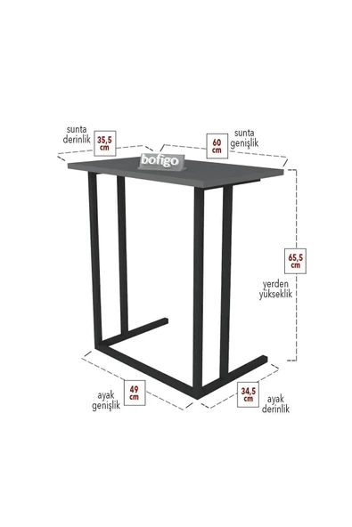 Bofigo Metal Ayaklı Laptop Sehpası Kahvaltı Masası Çalışma Sehpası Antrasit - Resim 5