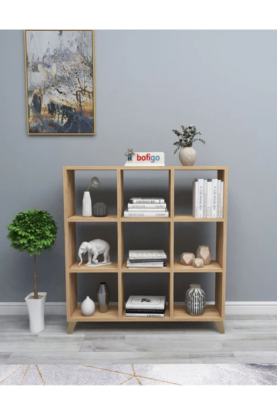 Bofigo Küp Kitaplgvfdk 9 Bölmeli Raflı Kitaplık Kare Kitaplık Kütüphane Çam - Resim 3