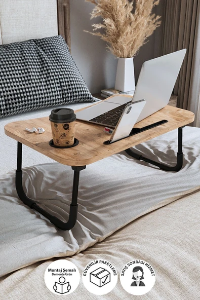 Bofigo Portatif Katlanır Laptop Sehpası Tablet Telefon Tutuculu Laptop Sehpası Çam ürün görseli