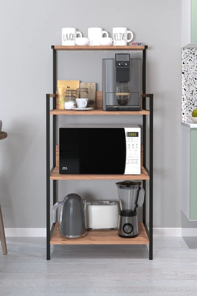 Bofigo Mutfak Standı Espresso Makinesi Standı Kahve Köşesi Mutfak Rafı Endonezya Çam - Resim 2