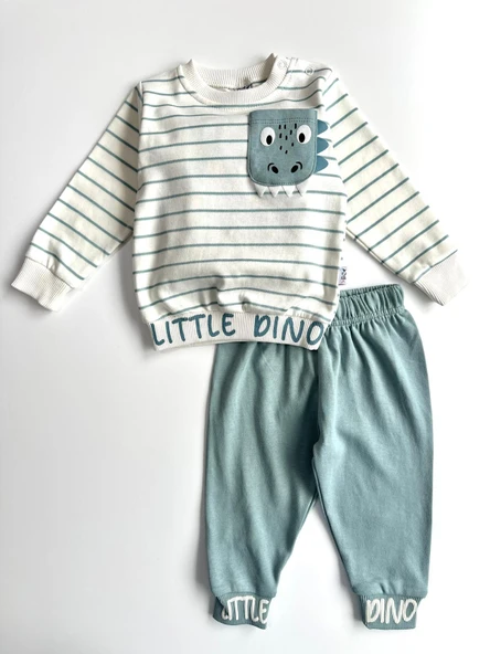Küçük Dino Çizgili Erkek Bebek İkili Takım ürün görseli