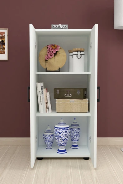 Bofigo 3 Raflı 2 Kapaklı Klasörlük Dolabı Mutfak Dolabı Banyo Dolabı Çok Amaçlı Dolap Fulya Beyaz - Resim 3