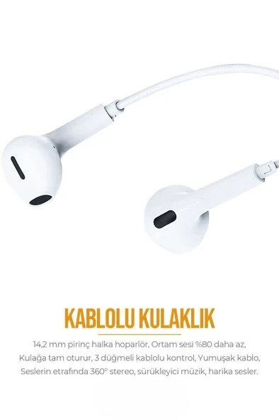 PDAteknoloji Lightning Girişli Kablolu Kulaklık AZ-E04 (Tak Çalıştır) - Resim 2