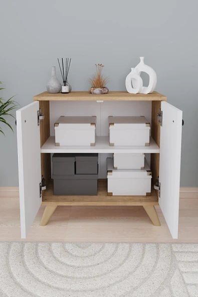 Bofigo Dekoratif Kitaplık 2 Kapaklı 2 Bölmeli Kitaplık Smyrna Safir Meşe Beyaz - Resim 2