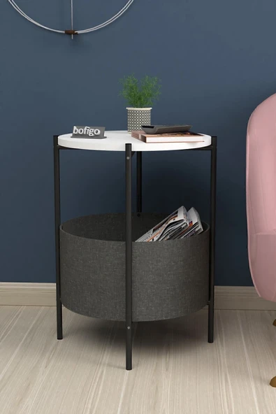 Bofigo Orta Sehpa Geniş Çantalı Sehpa Gazetelik Kitaplık Çiçeklik Beyaz - Resim 3