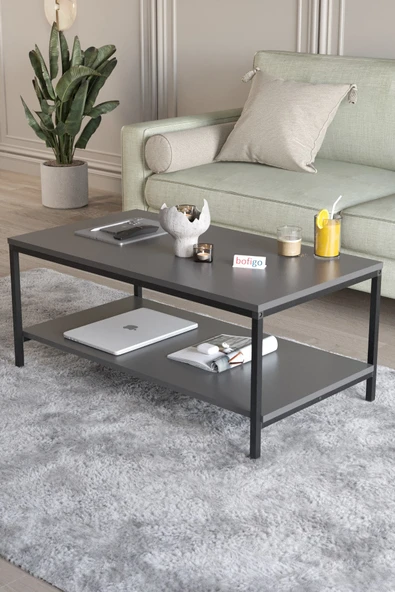 Bofigo Orta Sehpa Yan Sehpa Dekoratif Sehpa Metal Sehpa Athena Antrasit - Resim 4