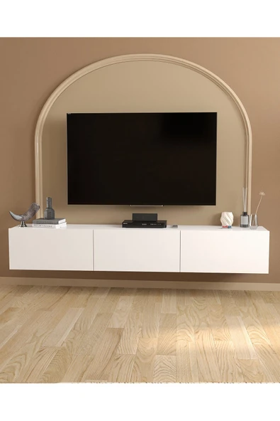 Bofigo TV Ünitesi TV Sehpası Düşer Kapaklı Tv Ünitesi Televizyon Sehpası 180 Cm Marvel Beyaz - Resim 2