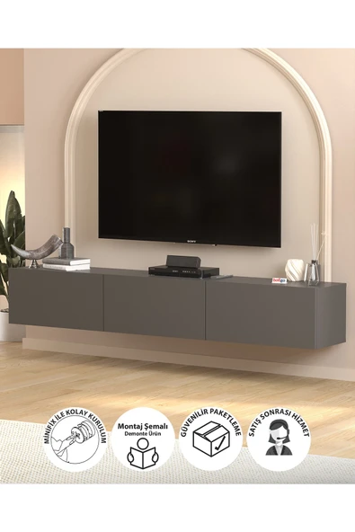 Bofigo TV Ünitesi TV Sehpası Düşer Kapaklı Tv Ünitesi Televizyon Sehpası 180 Cm Marvel Antrasit ürün görseli