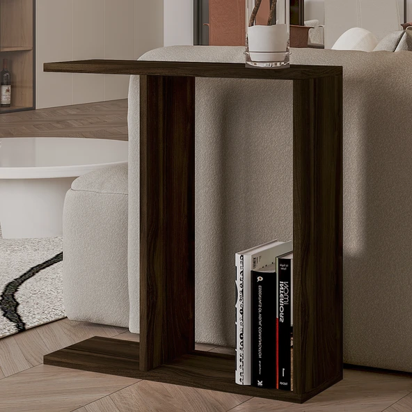 Lotus Modern Yan Sehpa – Kitaplıklı ve Dekoratif Tasarım, Ceviz ürün görseli