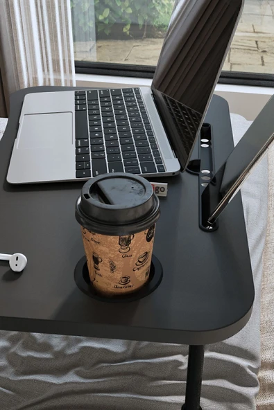 Bofigo Portatif Katlanır Laptop Sehpası Tablet Telefon Tutuculu Laptop Sehpası Antrasit - Resim 5