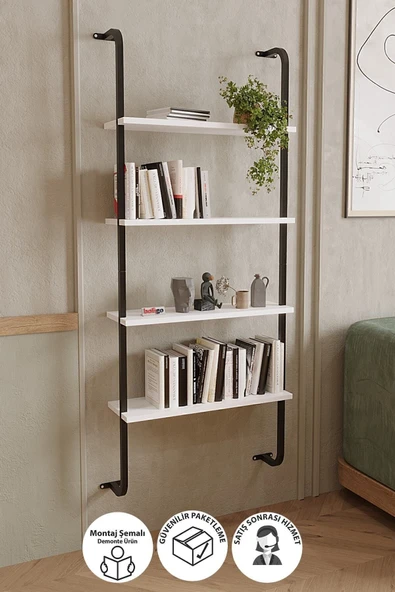 Bofigo 64 cm 4 Raflı Duvara Monte Kitaplık Dekoratif Kitaplık Beyaz Beyaz Metal Duvara Monte 4 Metal 157 c ürün görseli