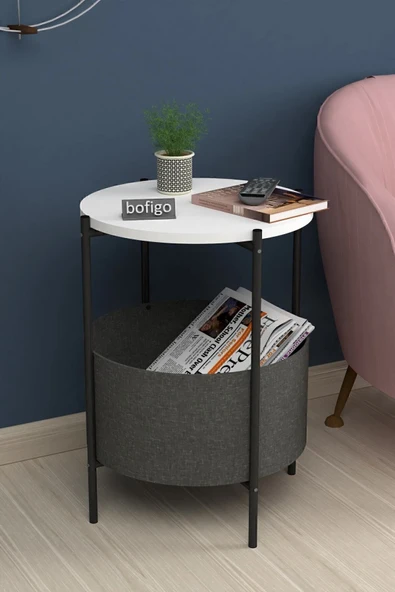 Bofigo Orta Sehpa Geniş Çantalı Sehpa Gazetelik Kitaplık Çiçeklik Beyaz ürün görseli