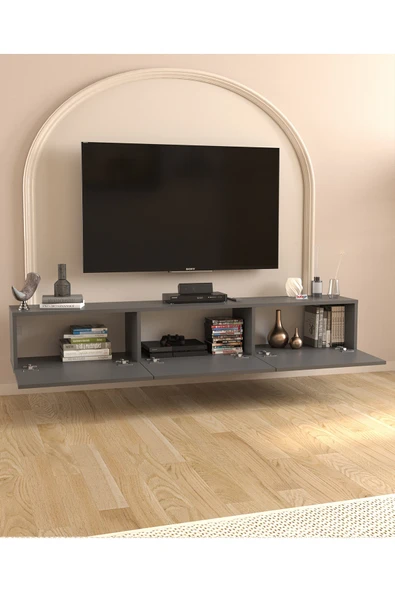 Bofigo TV Ünitesi TV Sehpası Düşer Kapaklı Tv Ünitesi Televizyon Sehpası 180 Cm Marvel Antrasit - Resim 3