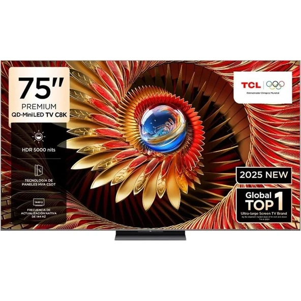 TCL 75C8K 75'' 189 Ekran Uydu Alıcılı 4K Ultra HD Google QD MiniLED TV ürün görseli 1