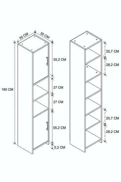 Bofigo 2 Kapaklı 6 Bölmeli Çok Amaçlı Dolap Alya Çok Amaçlı Mutfak Dolabı Banyo Dolabı Çam - Resim 5