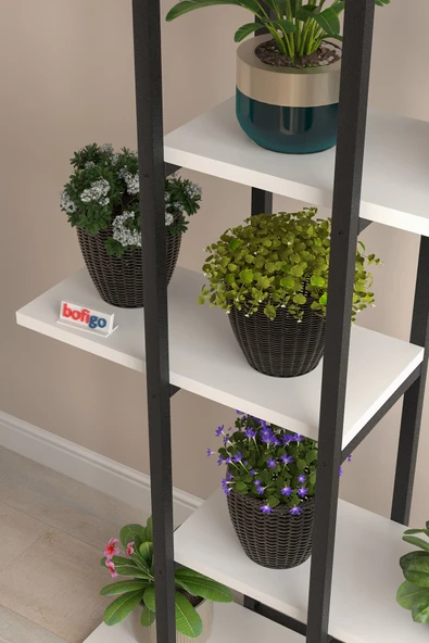 Bofigo 5 Raflı Çiçeklik Rafı Saksılık Standı Dekoratif Aksesuar Rafı Saksılık Papatya Beyaz - Resim 4