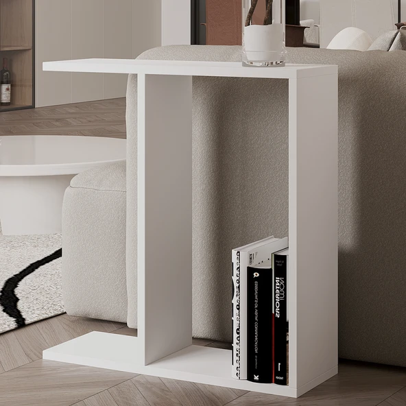 Lotus Modern Yan Sehpa – Kitaplıklı ve Dekoratif Tasarım, Beyaz ürün görseli
