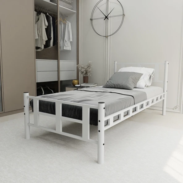 Lotus Tek Kişilik 90x190 Cm Metal Karyola A Kalite, Ses Çıkarmaz ,ölçülü Model Karyola Beyaz 1636-a - Resim 3