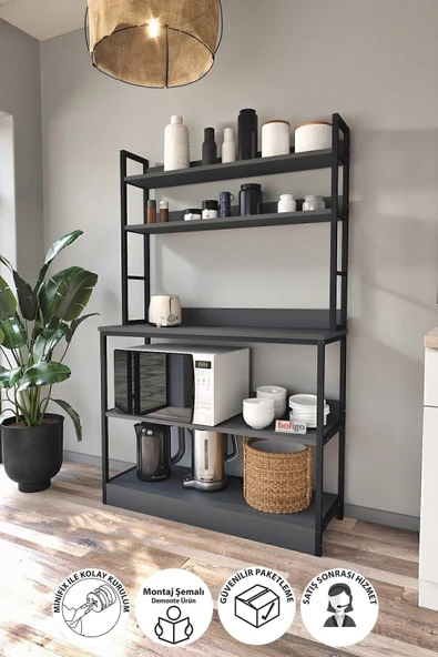 Bofigo Mutfak Standı Bazalı 5 Raflı Kahve Köşesi Mutfak Rafı Mutfak Bangosu Panama Antrasit ürün görseli