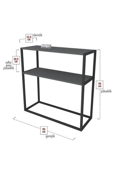 Bofigo Metal Ayaklı Dresuar Dekoratif Raflı Dresuar Konsol Metal Dresuar Antrasit - Resim 5