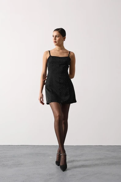 Askılı Mini Elbise Taş Detaylı İnce Askılı ürün görseli