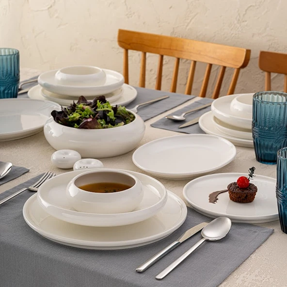 İstanbul Porselen Kınalıada 53 Parça 12 Kişilik Yuvarlak Yemek Takımı - Resim 5