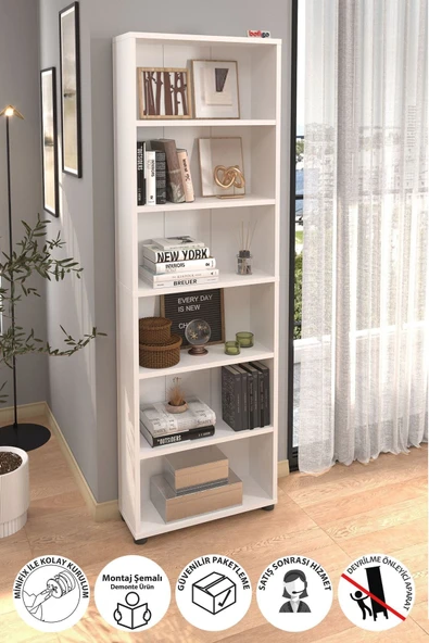 Bofigo 6 Raflı Kitaplık Dekoratif Kitaplık Modern Kitaplık Beyaz ürün görseli