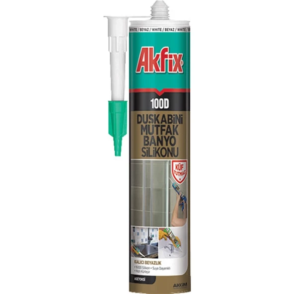 Akfix 100D Duşakabin Mutfak ve Banyo Silikonu 280 ml Küf Tutmaz Beyaz ürün görseli