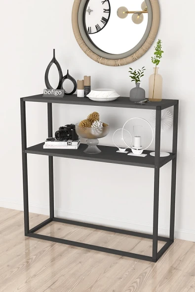 Bofigo Metal Ayaklı Dresuar Dekoratif Raflı Dresuar Konsol Metal Dresuar Antrasit - Resim 3