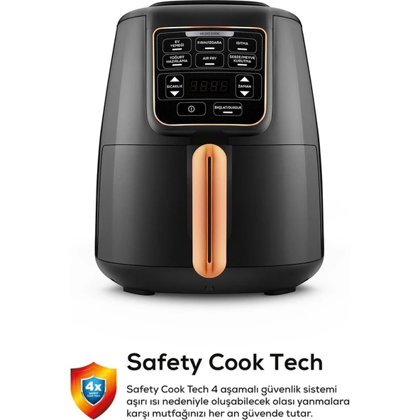 Karaca Air Pro Cook XL 2 in 1 Konuşan Airfryer Black Copper 4 Kişilik - Resim 6
