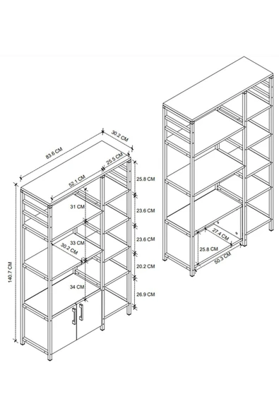Bofigo Mutfak Standı 2 Kapaklı 8 Raflı Kahve Köşesi Mutfak Rafı Mutfak Bangosu Brezilya Antrasit - Resim 2