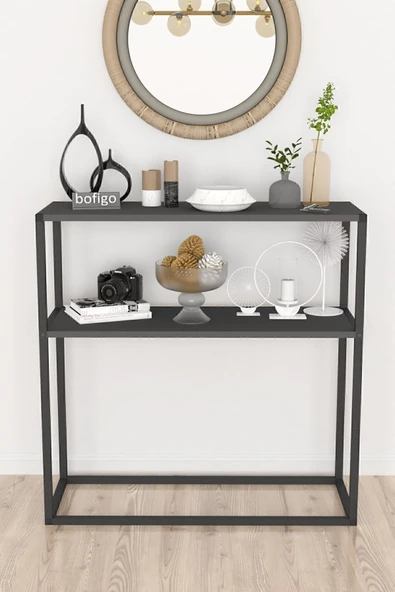 Bofigo Metal Ayaklı Dresuar Dekoratif Raflı Dresuar Konsol Metal Dresuar Antrasit - Resim 2
