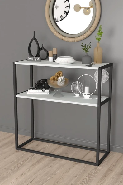 Bofigo Metal Ayaklı Dresuar Dekoratif Raflı Dresuar Konsol Metal Dresuar Beyaz - Resim 4