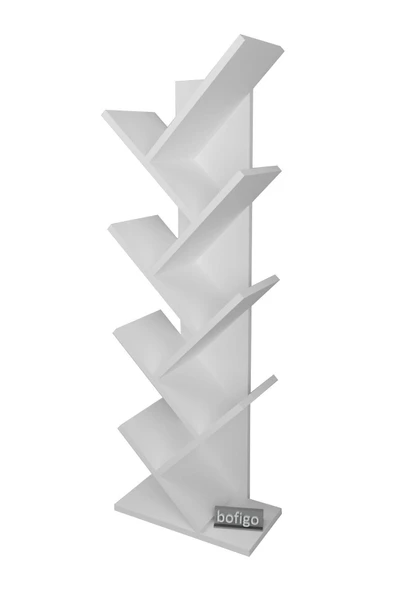 Bofigo Ağaç Kitaplık Dekoratif Kitaplık Raf Düzenleyici Kitap Rafı Beyaz - Resim 5