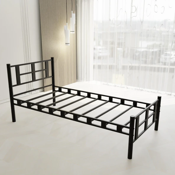 Lotus Tek Kişilik 120x200 Metal Karyola A Kalite, Ses Çıkarmaz ,Ölçülü Model Karyola  Siyah 1637-d - Resim 3