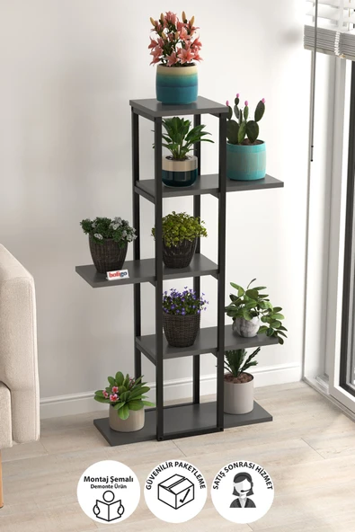 Bofigo 5 Raflı Çiçeklik Rafı Saksılık Standı Dekoratif Aksesuar Rafı Saksılık Papatya Antrasit ürün görseli