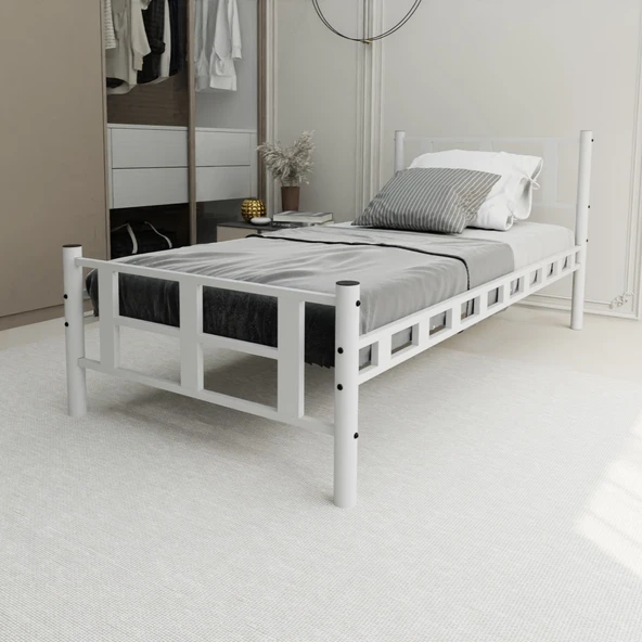 Lotus Tek Kişilik 90x200 Cm Metal Karyola A Kalite, Ses Çıkarmaz ,ölçülü Model Karyola Beyaz 1636-b ürün görseli 1