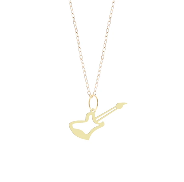 14 Ayar Altın Plakalı Gitar Motifli Özel Günler İçin Hediyelik Altın Kolye-821 ürün görseli