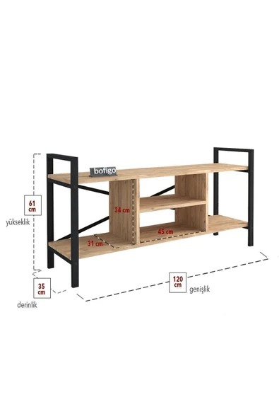 Bofigo Tv Sehpası Raflı Tv Ünitesi Televizyon Sehpası Çam - Resim 5