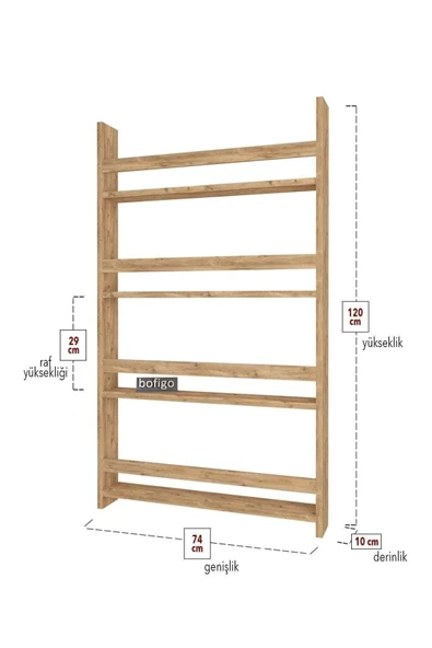 Bofigo 4 Raflı 120 X 74 Cm Montessori Kitaplık Eğitici Çocuk Kitaplığı Çam - Resim 4