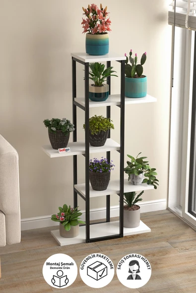 Bofigo 5 Raflı Çiçeklik Rafı Saksılık Standı Dekoratif Aksesuar Rafı Saksılık Papatya Beyaz ürün görseli