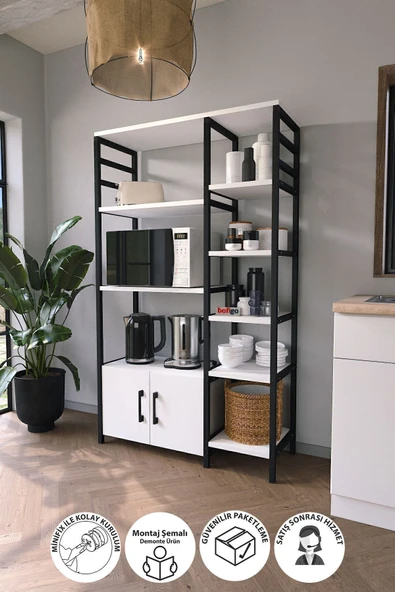 Bofigo Mutfak Standı 2 Kapaklı 8 Raflı Kahve Köşesi Mutfak Rafı Mutfak Bangosu Brezilya Beyaz ürün görseli