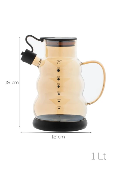 Porsima 3617-1 Kapaklı Borosilikat Cam Yağlık Sirkelik Yağdanlık 1000ml Siyah - Resim 4