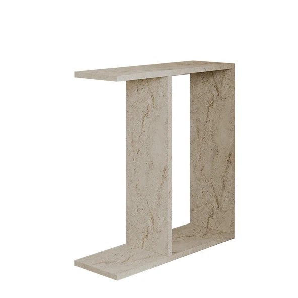 Lotus Modern Yan Sehpa – Kitaplıklı ve Dekoratif Tasarım, Traverten Desen - Resim 4