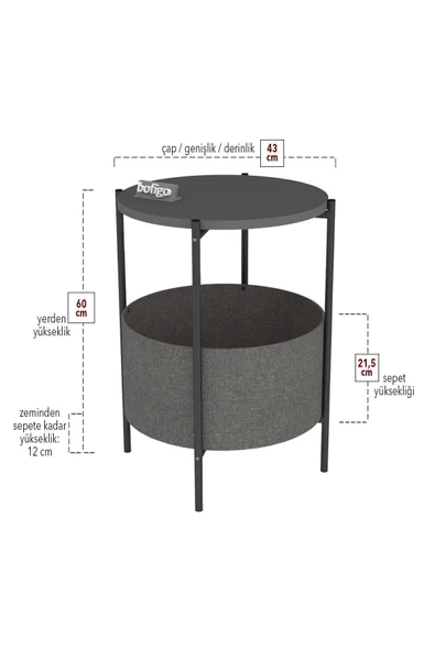 Bofigo Orta Sehpa Geniş Çantalı Sehpa Gazetelik Kitaplık Çiçeklik Antrasit - Resim 6