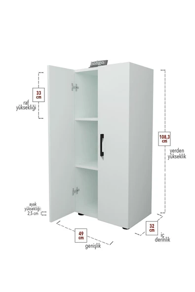 Bofigo 3 Raflı 2 Kapaklı Klasörlük Dolabı Mutfak Dolabı Banyo Dolabı Çok Amaçlı Dolap Fulya Beyaz - Resim 7