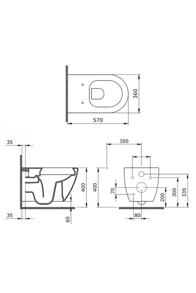 Venezia Asma Klozet Kanalsız Mat Gri Kapak Hariç 1295-006-0128 - Resim 3