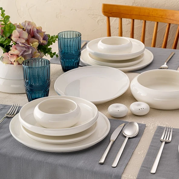 İstanbul Porselen Kınalıada 53 Parça 12 Kişilik Yuvarlak Yemek Takımı - Resim 6